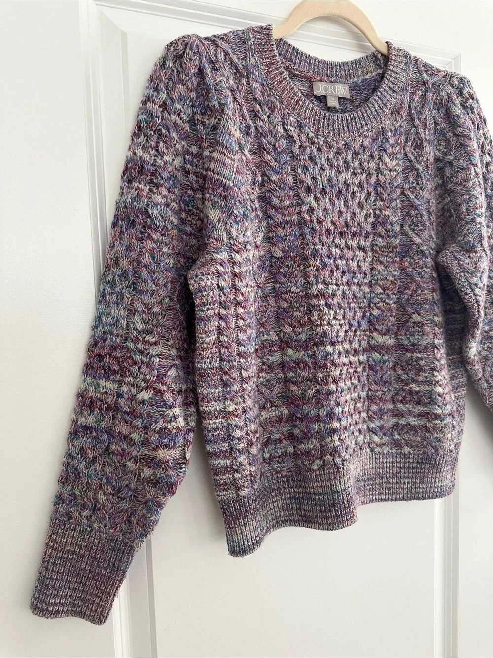 J.Crew 100% Wool Marled Cable Knit Fisherman’s Sweater - Purple Multicolor
